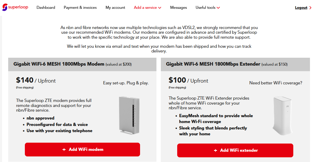 How to add a modem to my service Superloop