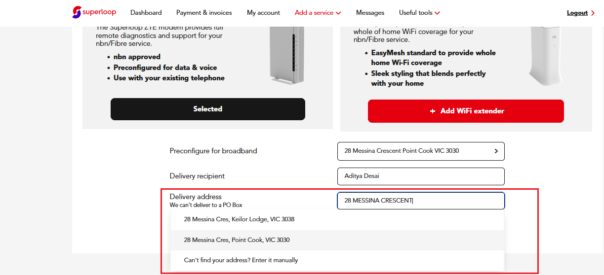 How to add a modem to my service Superloop