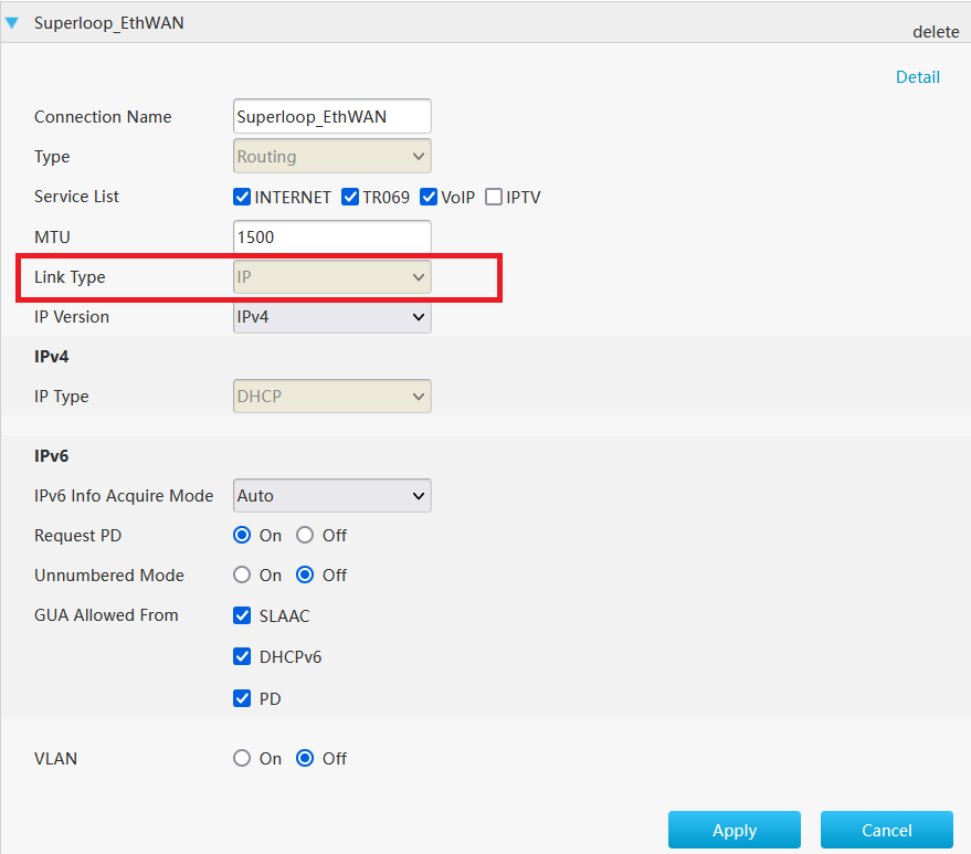 ZTE Modem EWAN Service Configuration Superloop