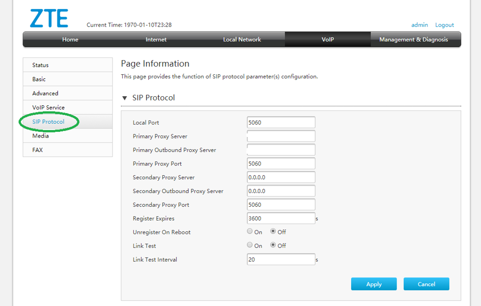 ZTE modem VOIP Configuration Superloop